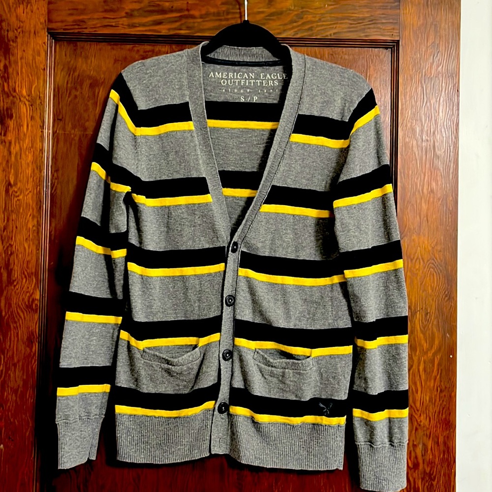 American Eagle Outfitters Cardigan Sweater Gold and Blue WVU